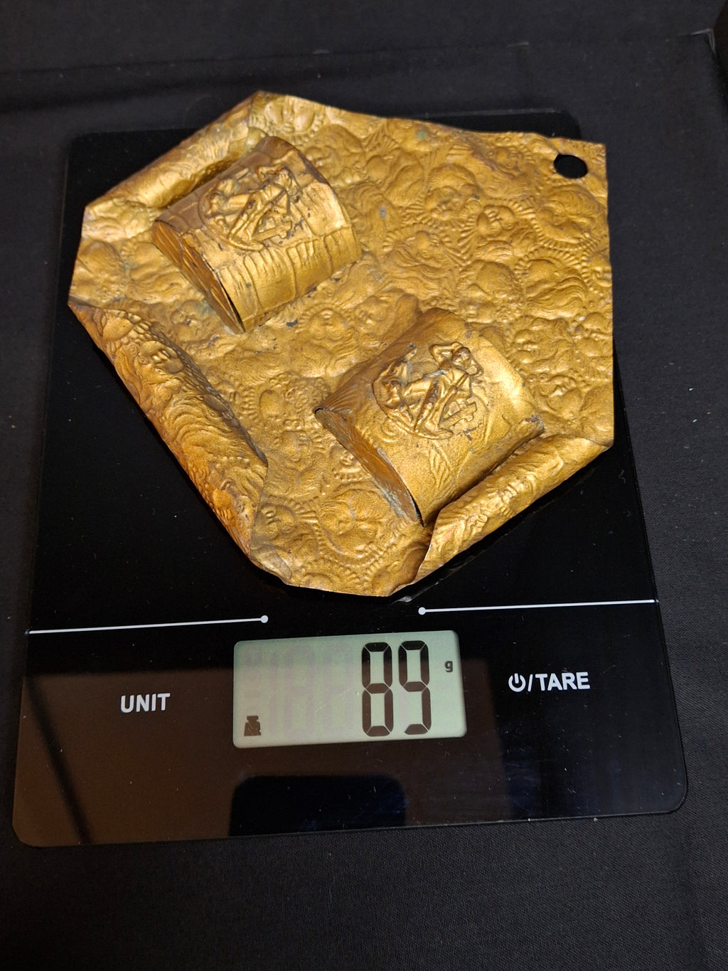 Antique Victorian Embossed Brass Tin Double Wall Match Holder Safe Cherubs Putti