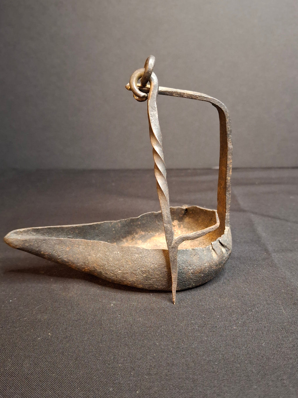 Antique 18th to Early 19th Century Hand Forged Wrought Iron Crusie Pan Fat Grease Lamp Pick Wick Hook