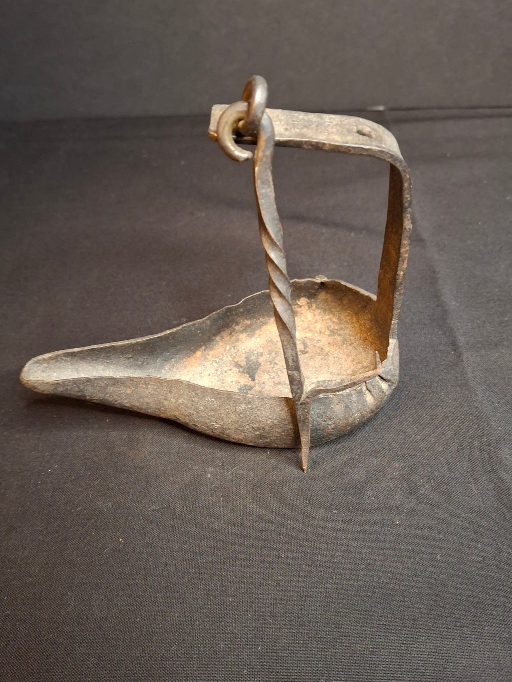 Antique 18th to Early 19th Century Hand Forged Wrought Iron Crusie Pan Fat Grease Lamp Pick Wick Hook