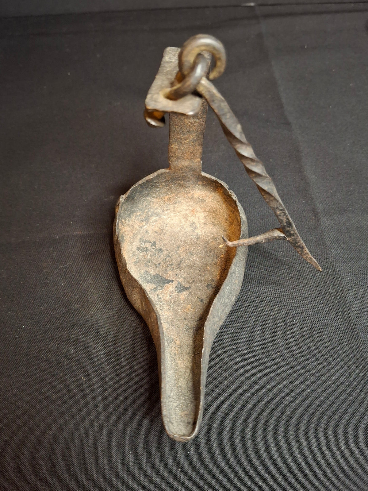 Antique 18th to Early 19th Century Hand Forged Wrought Iron Crusie Pan Fat Grease Lamp Pick Wick Hook
