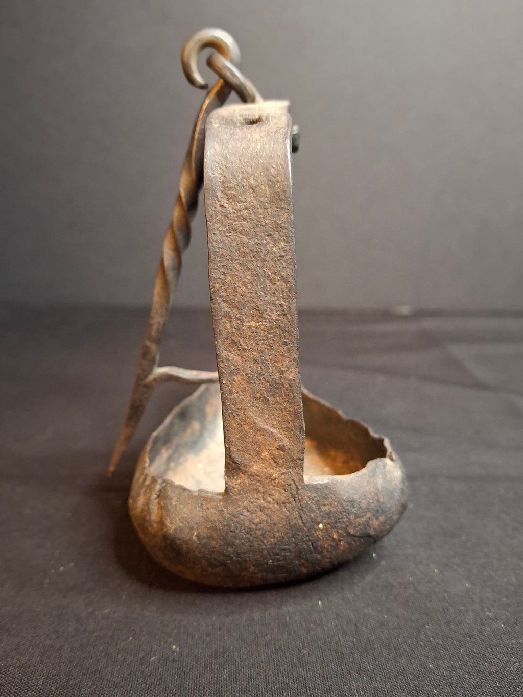 Antique 18th to Early 19th Century Hand Forged Wrought Iron Crusie Pan Fat Grease Lamp Pick Wick Hook