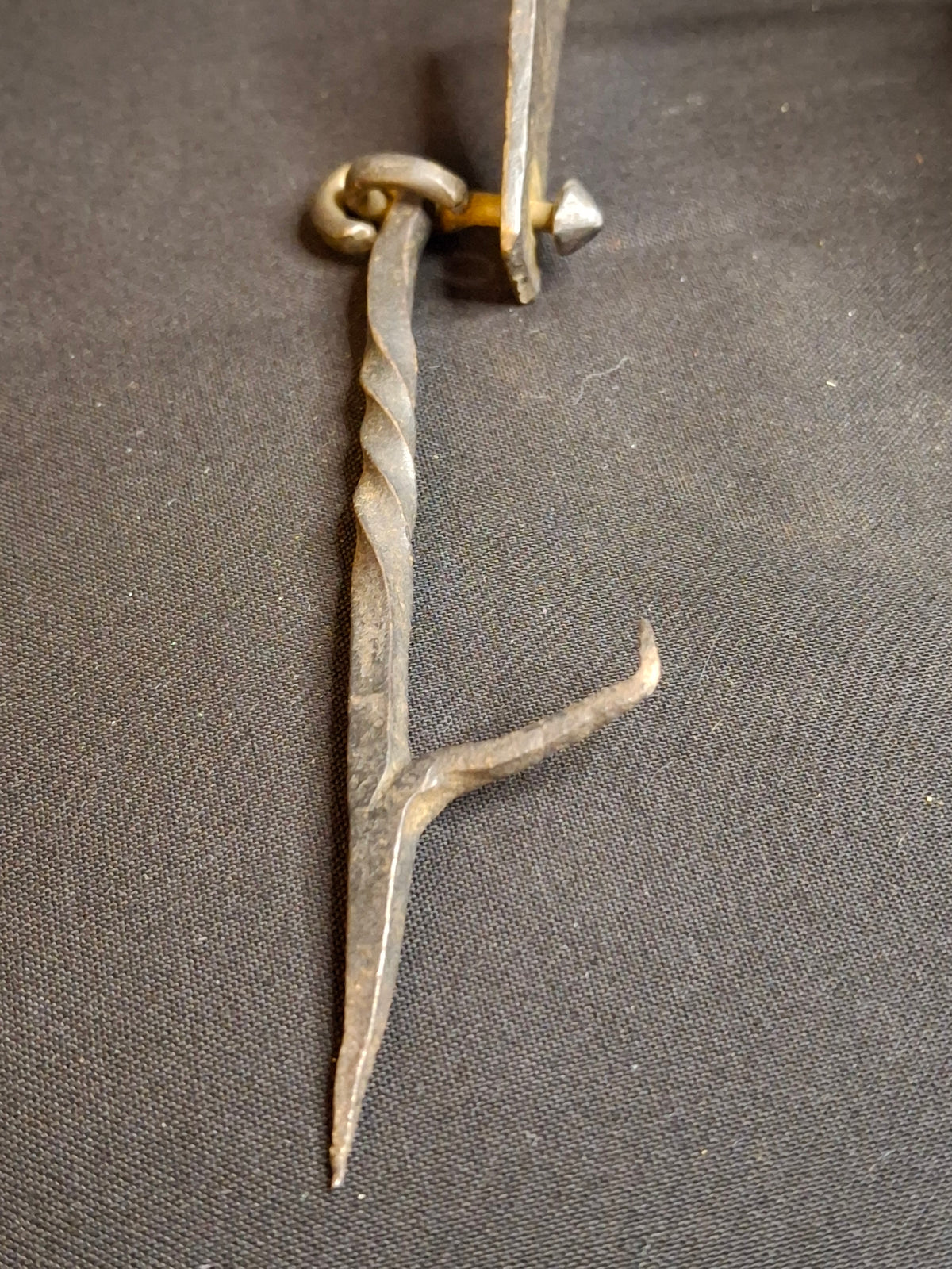 Antique 18th to Early 19th Century Hand Forged Wrought Iron Crusie Pan Fat Grease Lamp Pick Wick Hook