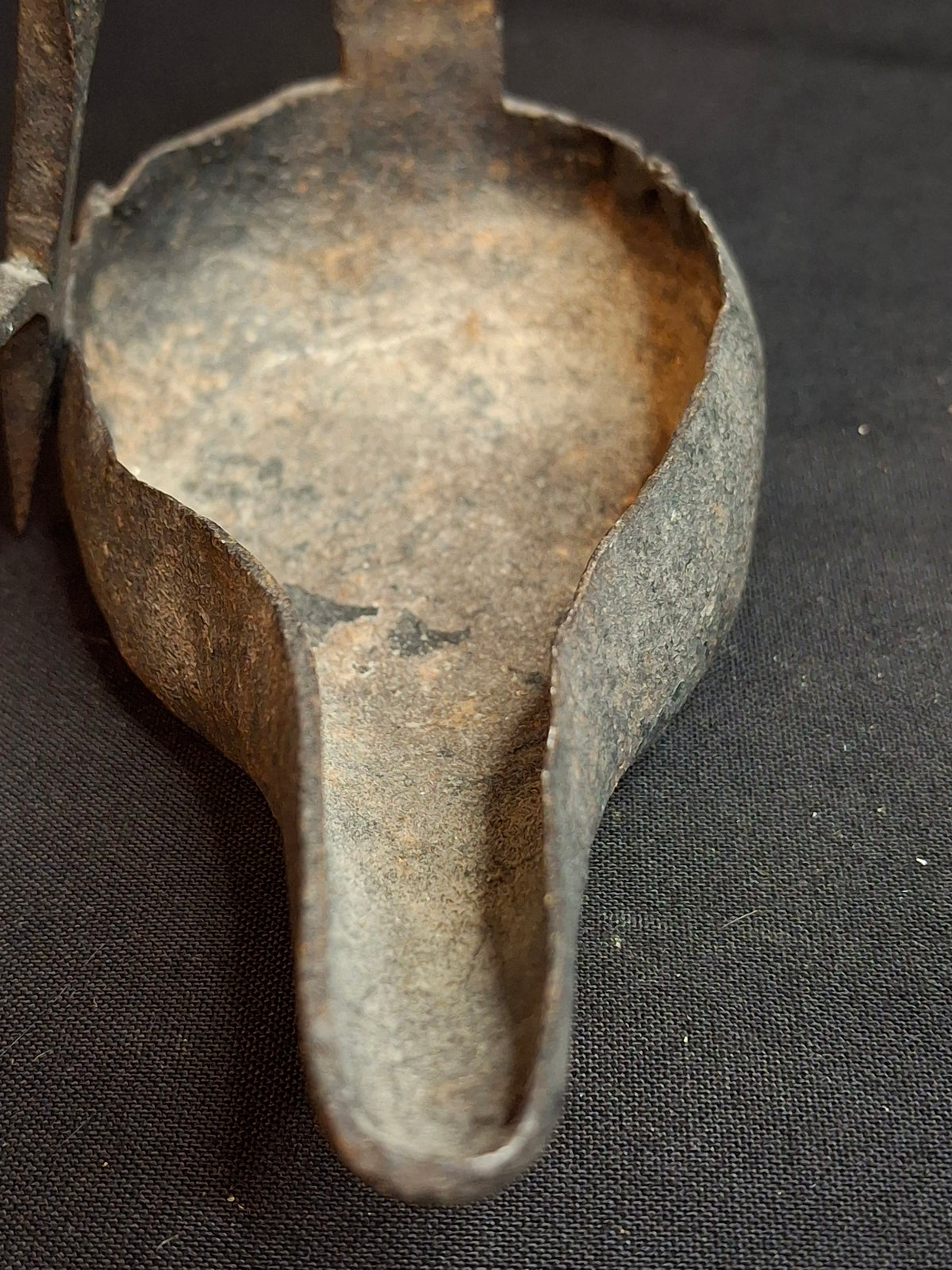 Antique 18th to Early 19th Century Hand Forged Wrought Iron Crusie Pan Fat Grease Lamp Pick Wick Hook