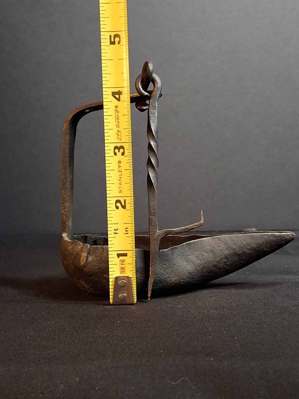 Antique 18th to Early 19th Century Hand Forged Wrought Iron Crusie Pan Fat Grease Lamp Pick Wick Hook