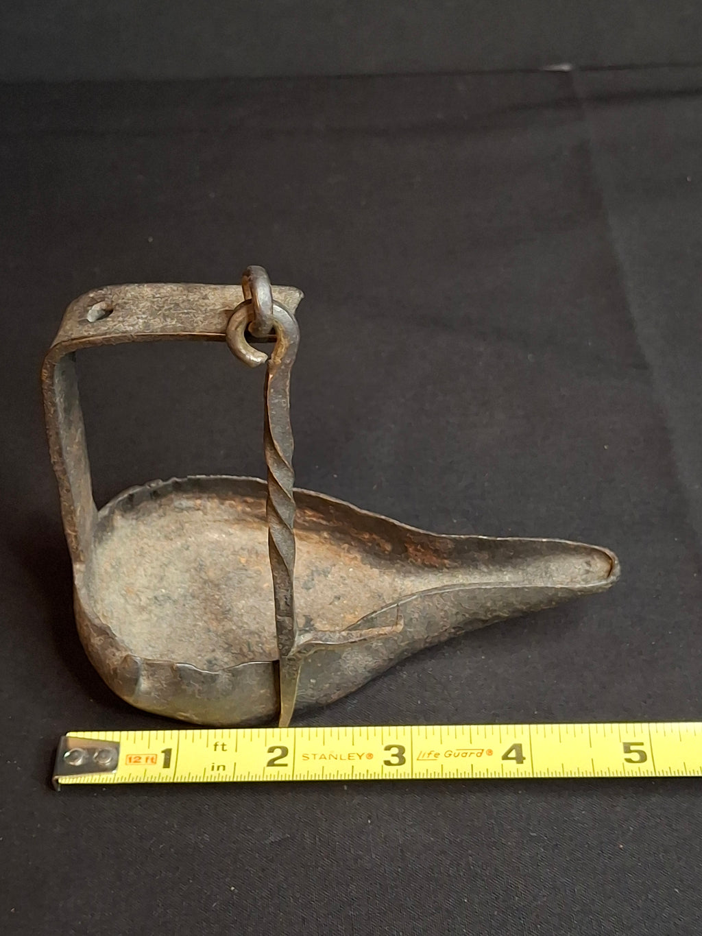 Antique 18th to Early 19th Century Hand Forged Wrought Iron Crusie Pan Fat Grease Lamp Pick Wick Hook