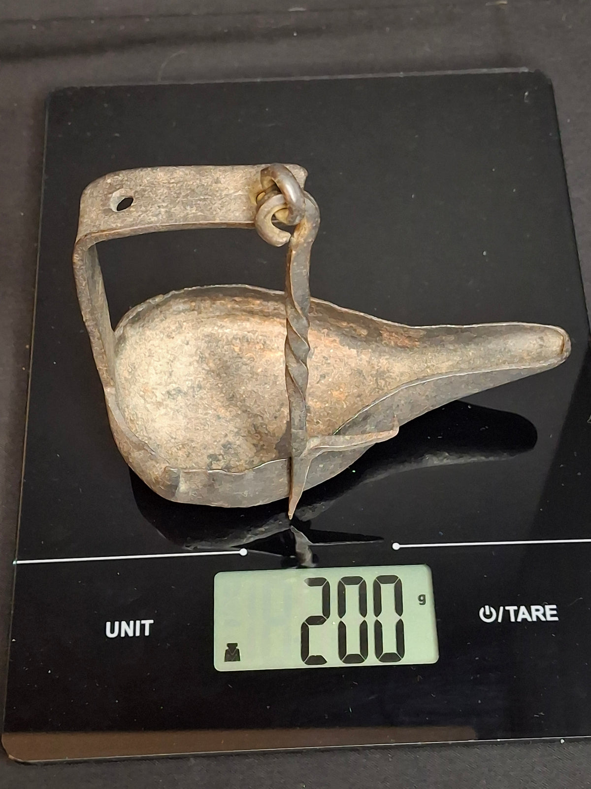 Antique 18th to Early 19th Century Hand Forged Wrought Iron Crusie Pan Fat Grease Lamp Pick Wick Hook