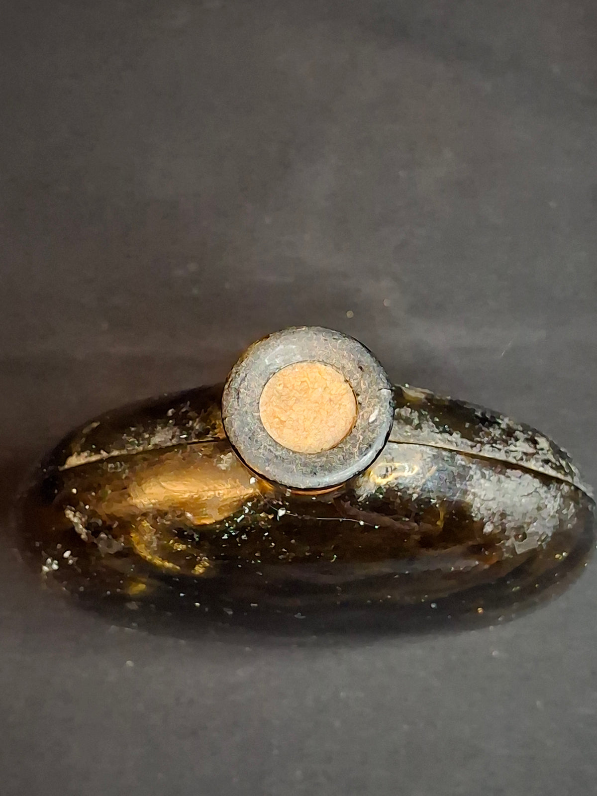 Antique Amber Glass Pocket Flask Oval Whiskey Spirits Bottle Cork Stopper 1890s