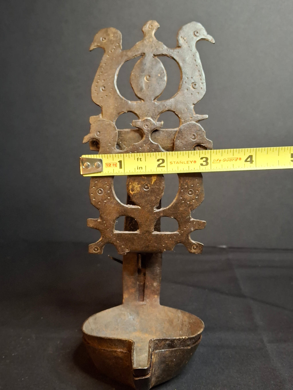 Rare 18th Century Wrought Iron Double Crusie Phoebe Grease Lamp Bird Motif Folk Art