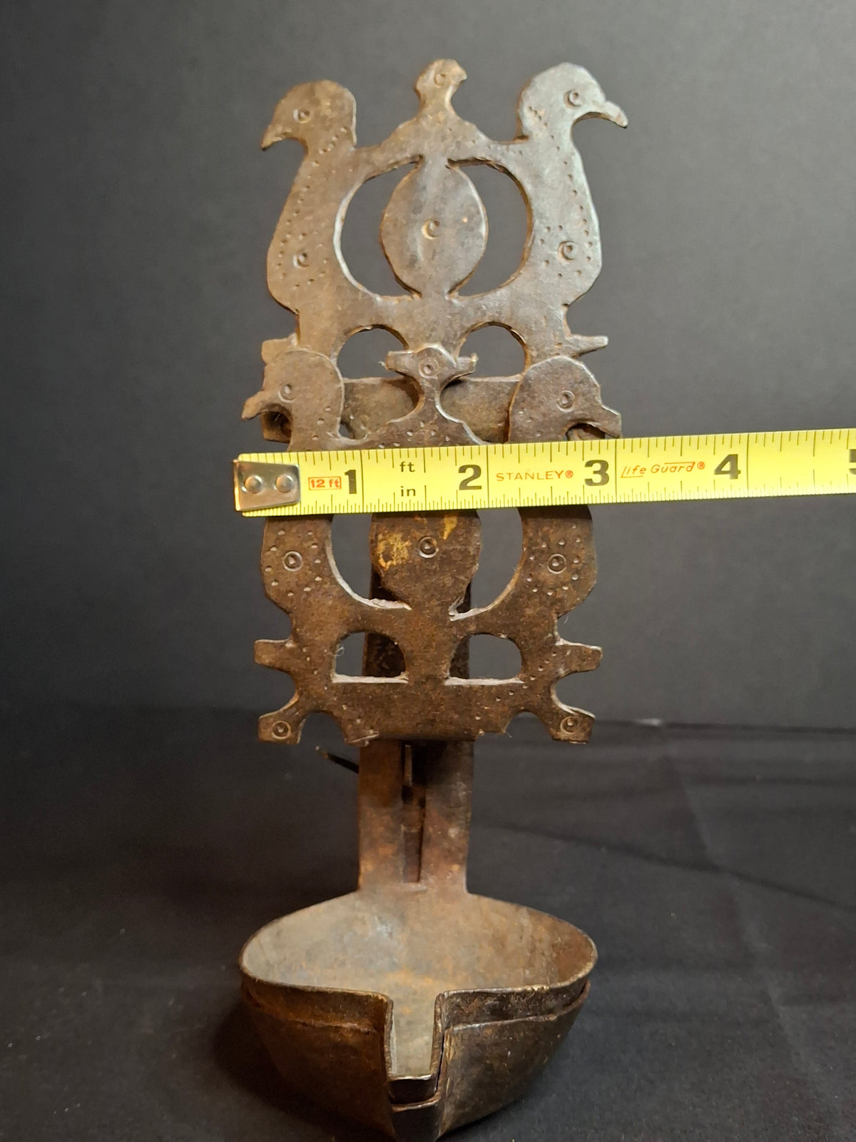 Rare 18th Century Wrought Iron Double Crusie Phoebe Grease Lamp Bird Motif Folk Art