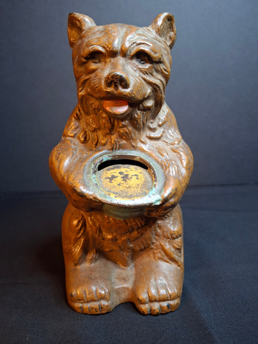 Antique Hubley Cast Iron Bear Honey Pot Still Bank Exceptional Original Paint 1930s