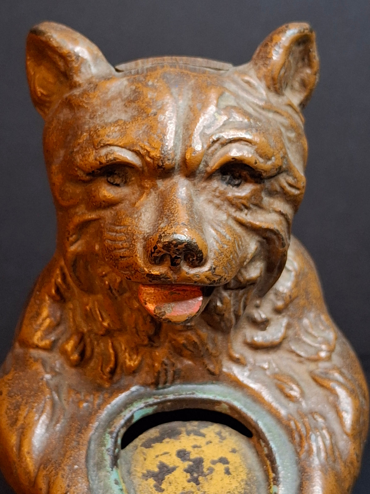 Antique Hubley Cast Iron Bear Honey Pot Still Bank Exceptional Original Paint 1930s