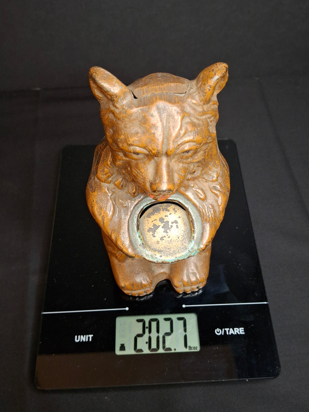 Antique Hubley Cast Iron Bear Honey Pot Still Bank Exceptional Original Paint 1930s