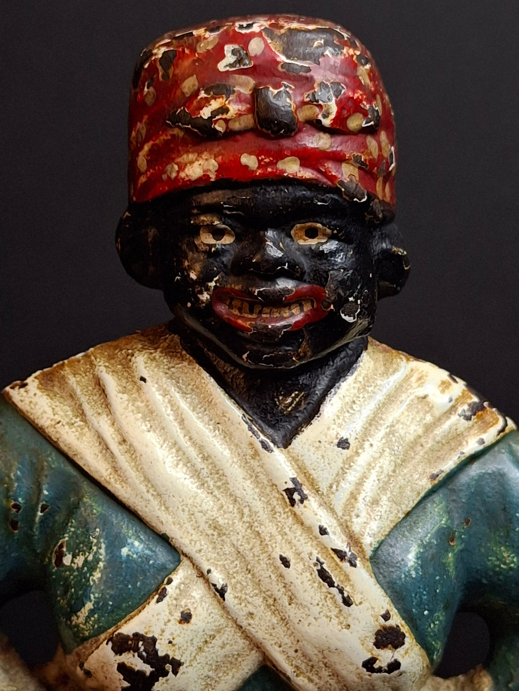 Antique Cast Iron Woman Hands on Hips Doorstop Original Paint 1920s Albany Foundry Americana