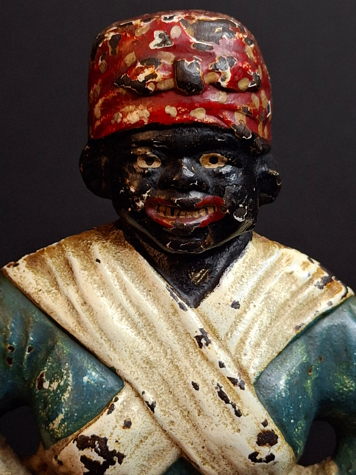 Antique Cast Iron Woman Hands on Hips Doorstop Original Paint 1920s Albany Foundry Americana
