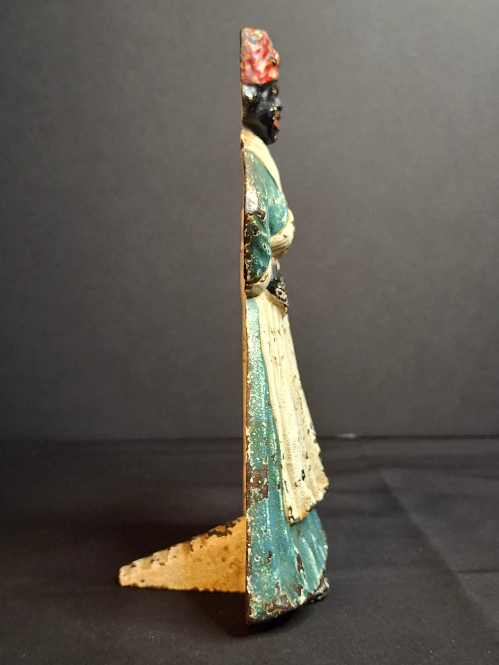 Antique Cast Iron Woman Hands on Hips Doorstop Original Paint 1920s Albany Foundry Americana