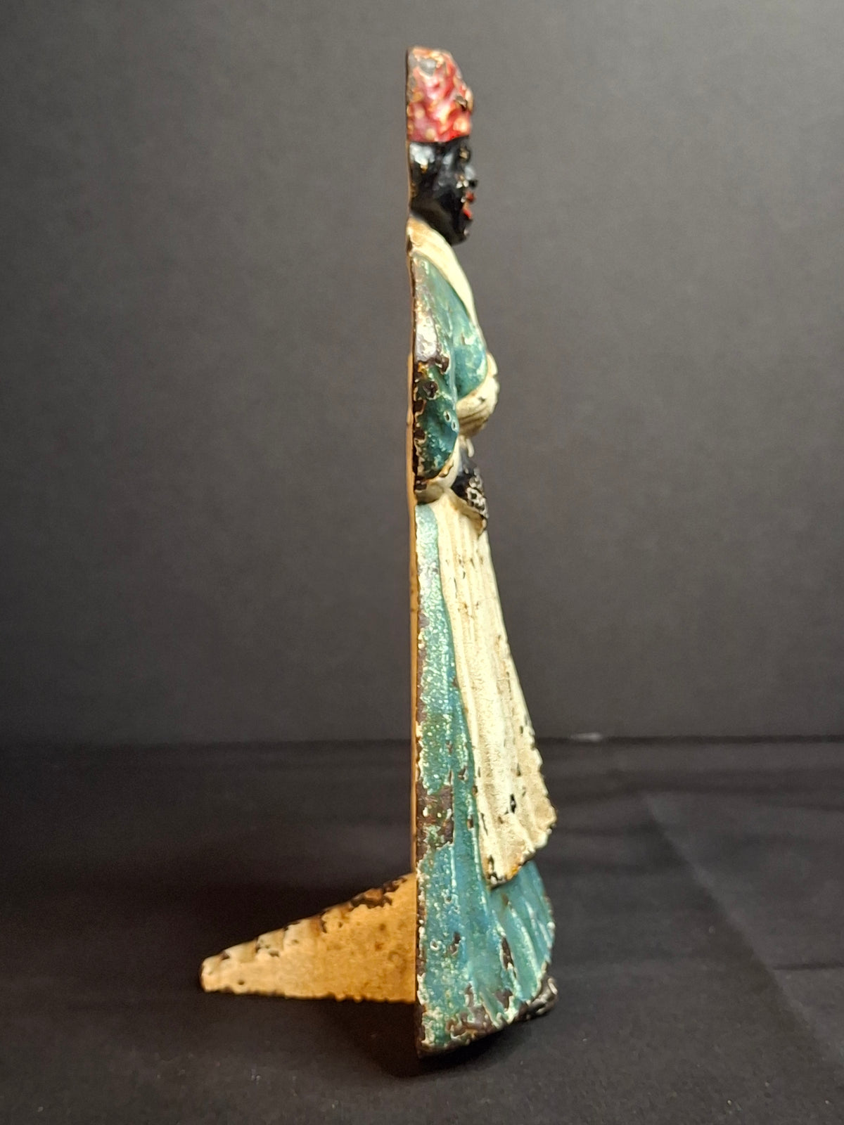 Antique Cast Iron Woman Hands on Hips Doorstop Original Paint 1920s Albany Foundry Americana