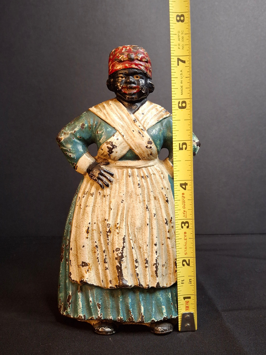 Antique Cast Iron Woman Hands on Hips Doorstop Original Paint 1920s Albany Foundry Americana
