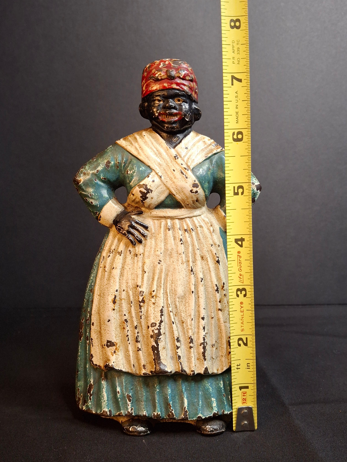 Antique Cast Iron Woman Hands on Hips Doorstop Original Paint 1920s Albany Foundry Americana