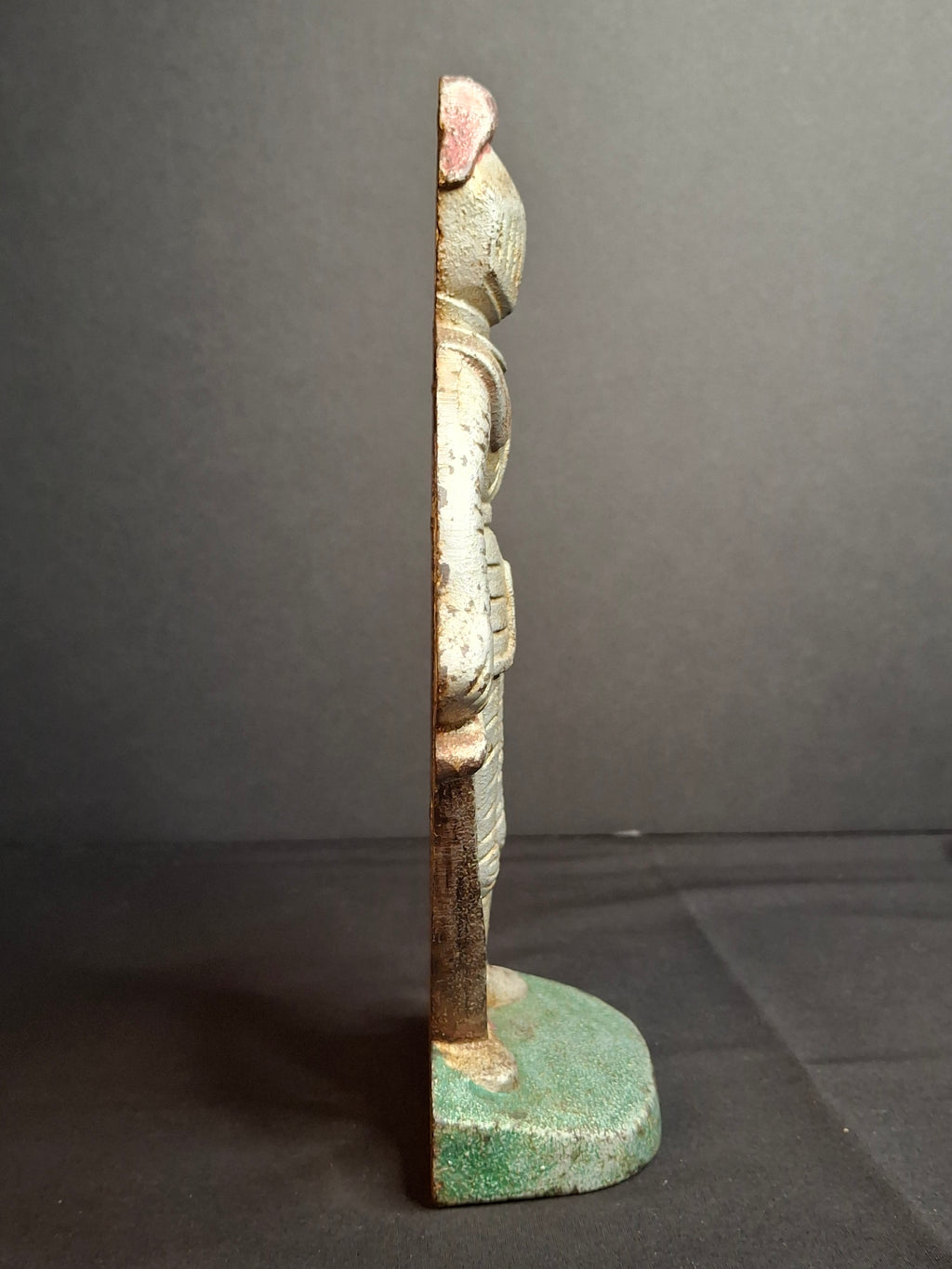 Antique Cast Iron Knight in Armor Doorstop Gold Red Paint 9" Figural Sentry