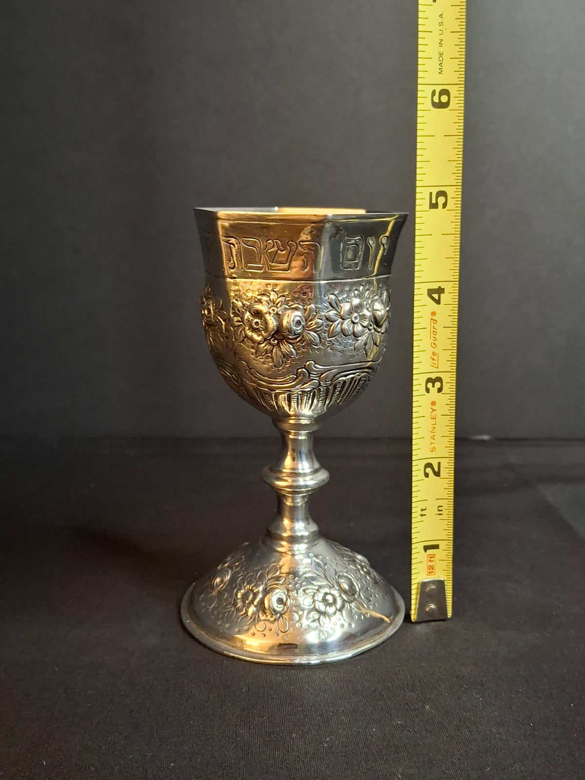 Antique German 800 Solid Silver Hexagonal Kiddush Cup Goblet Judaica Shabbat c1890