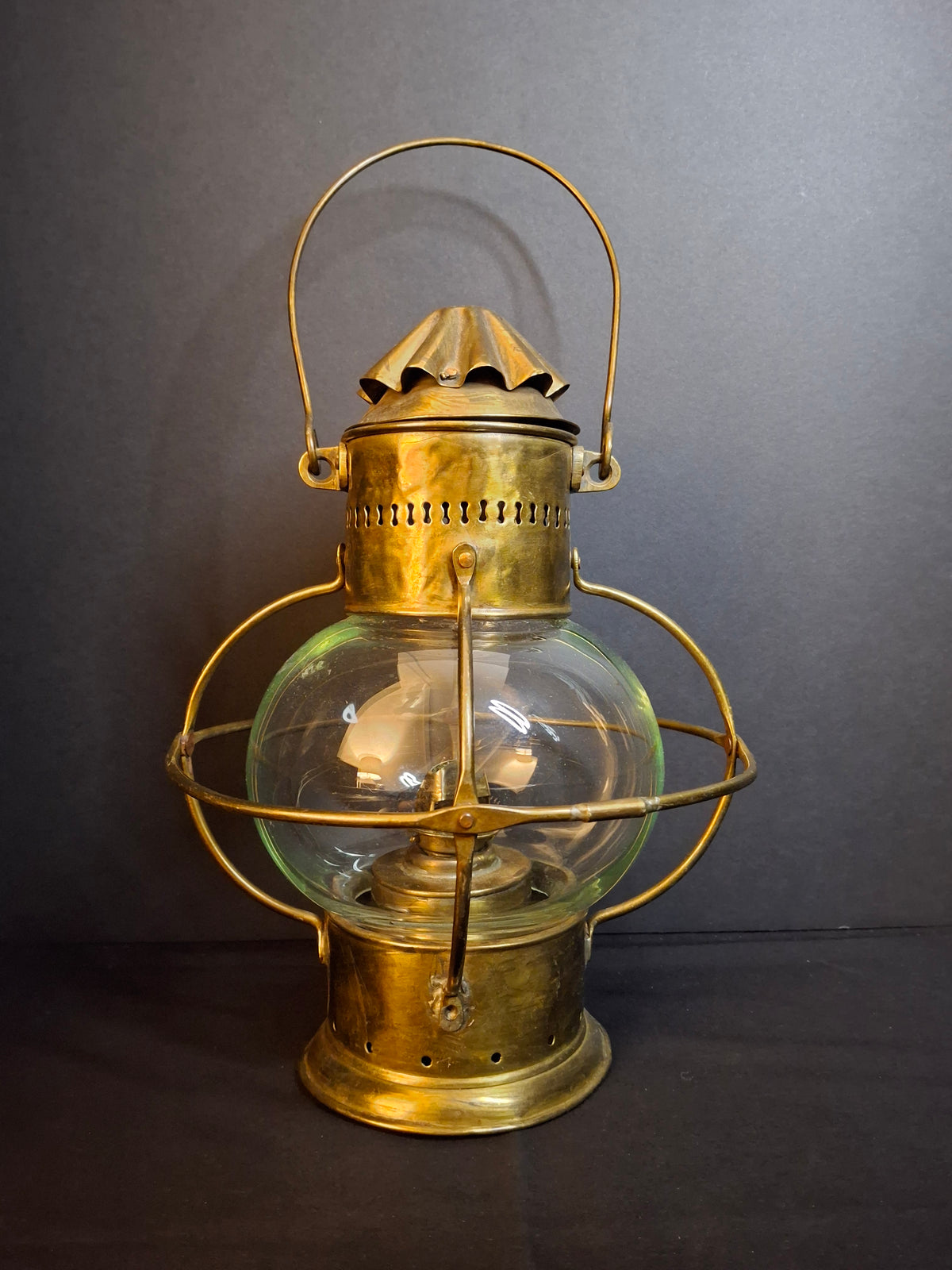 Antique Brass Onion Globe Ship Marine Lantern Sherwoods Burner c. 1870s Matthew J King Provenance