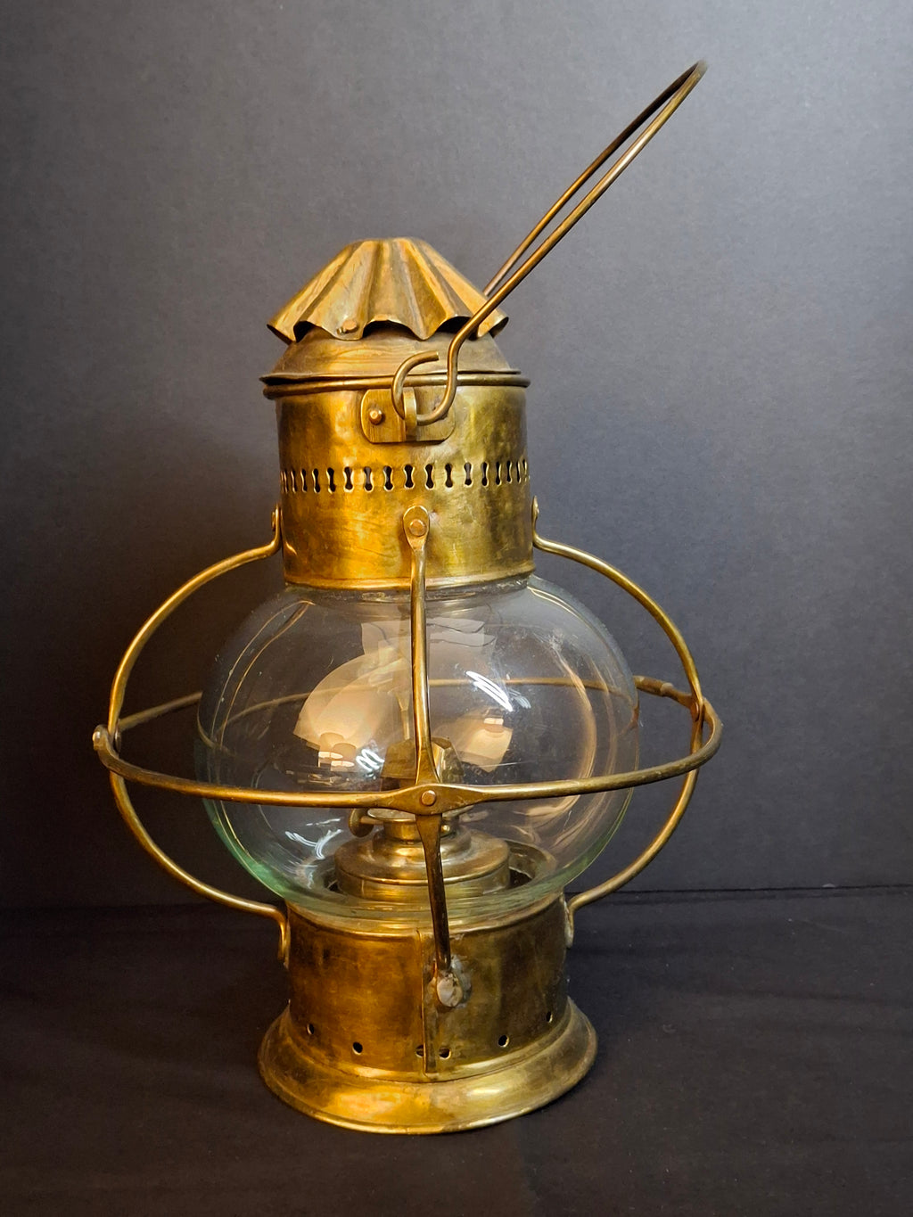 Antique Brass Onion Globe Ship Marine Lantern Sherwoods Burner c. 1870s Matthew J King Provenance