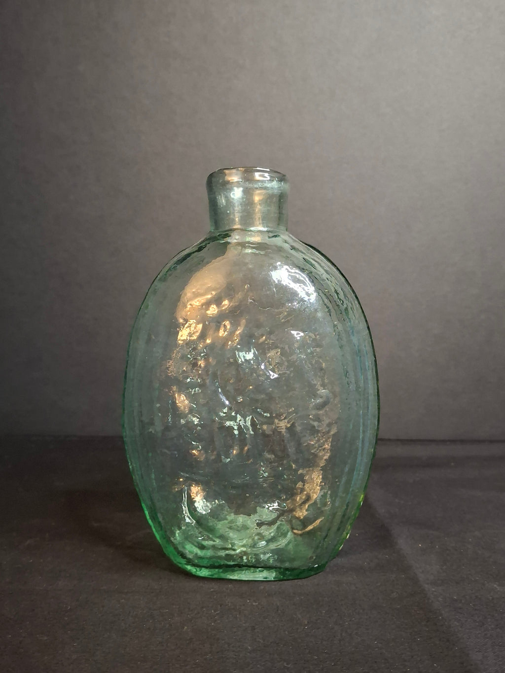 Antique Albany Glass Works Historical Flask GI-28 Steamboat Sailboat Aqua Glass 1840s