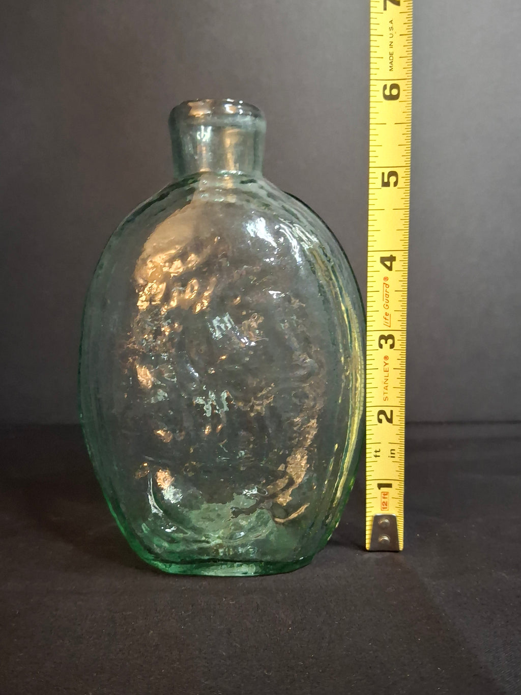 Antique Albany Glass Works Historical Flask GI-28 Steamboat Sailboat Aqua Glass 1840s