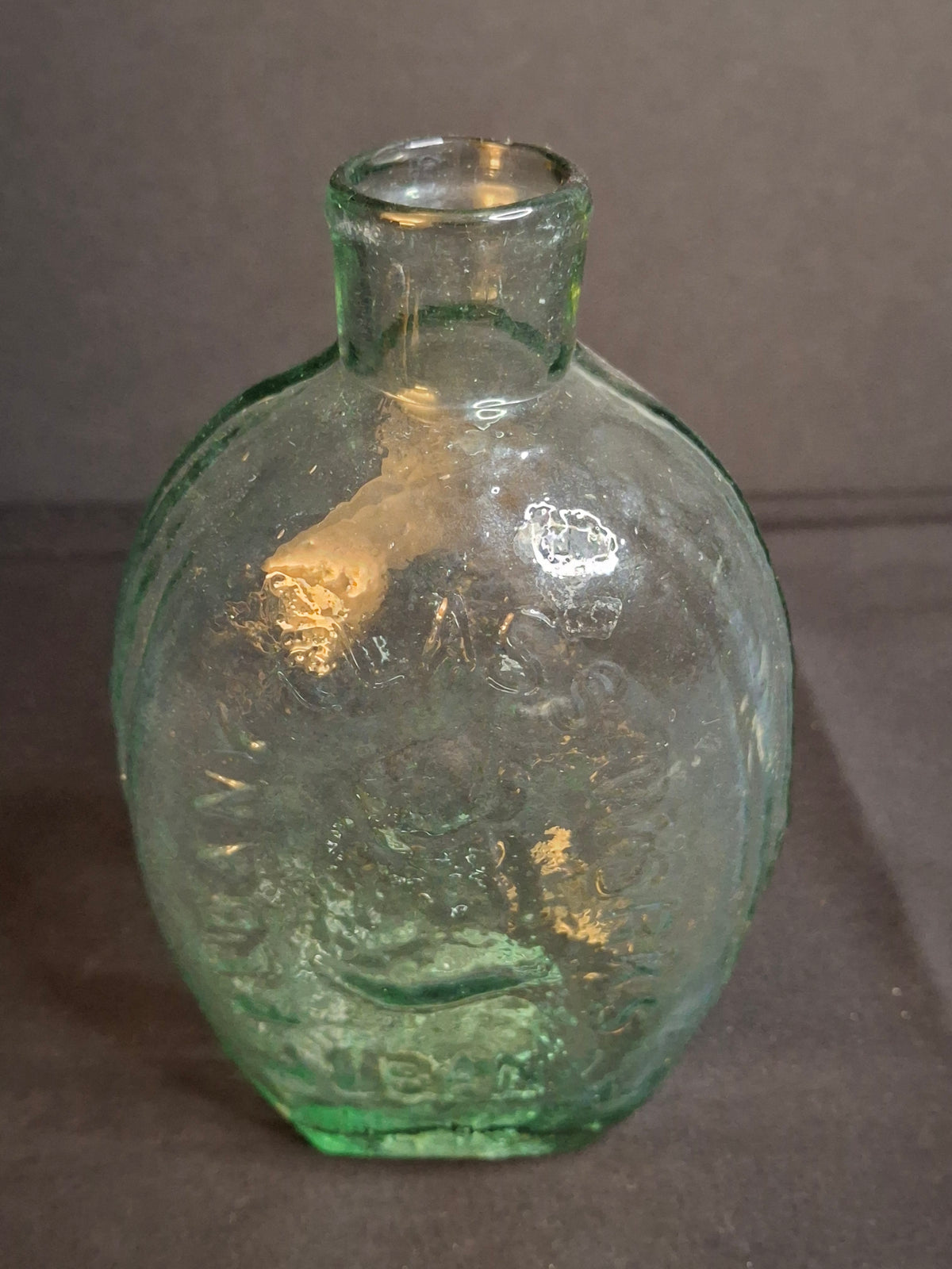 Antique Albany Glass Works Historical Flask GI-28 Steamboat Sailboat Aqua Glass 1840s