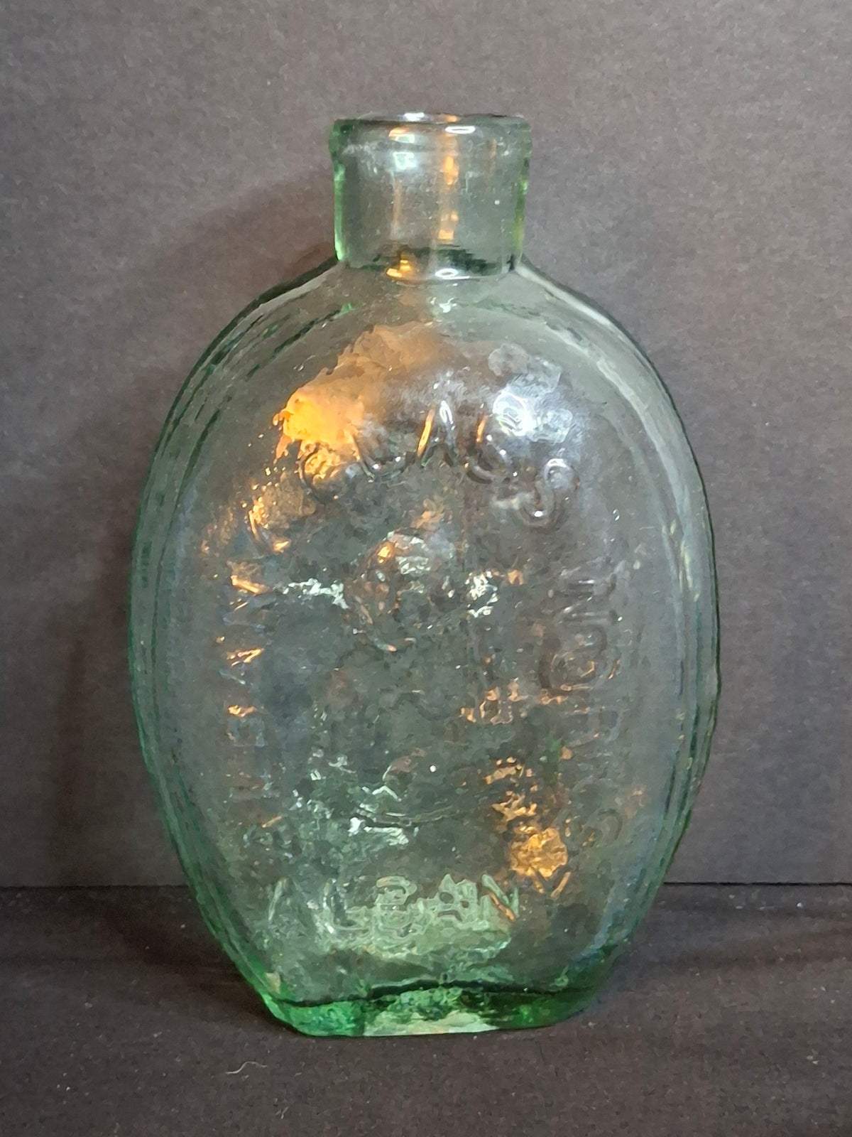 Antique Albany Glass Works Historical Flask GI-28 Steamboat Sailboat Aqua Glass 1840s