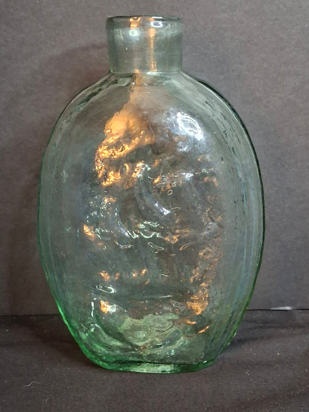 Antique Albany Glass Works Historical Flask GI-28 Steamboat Sailboat Aqua Glass 1840s