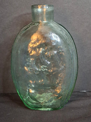 Antique Albany Glass Works Historical Flask GI-28 Steamboat Sailboat Aqua Glass 1840s