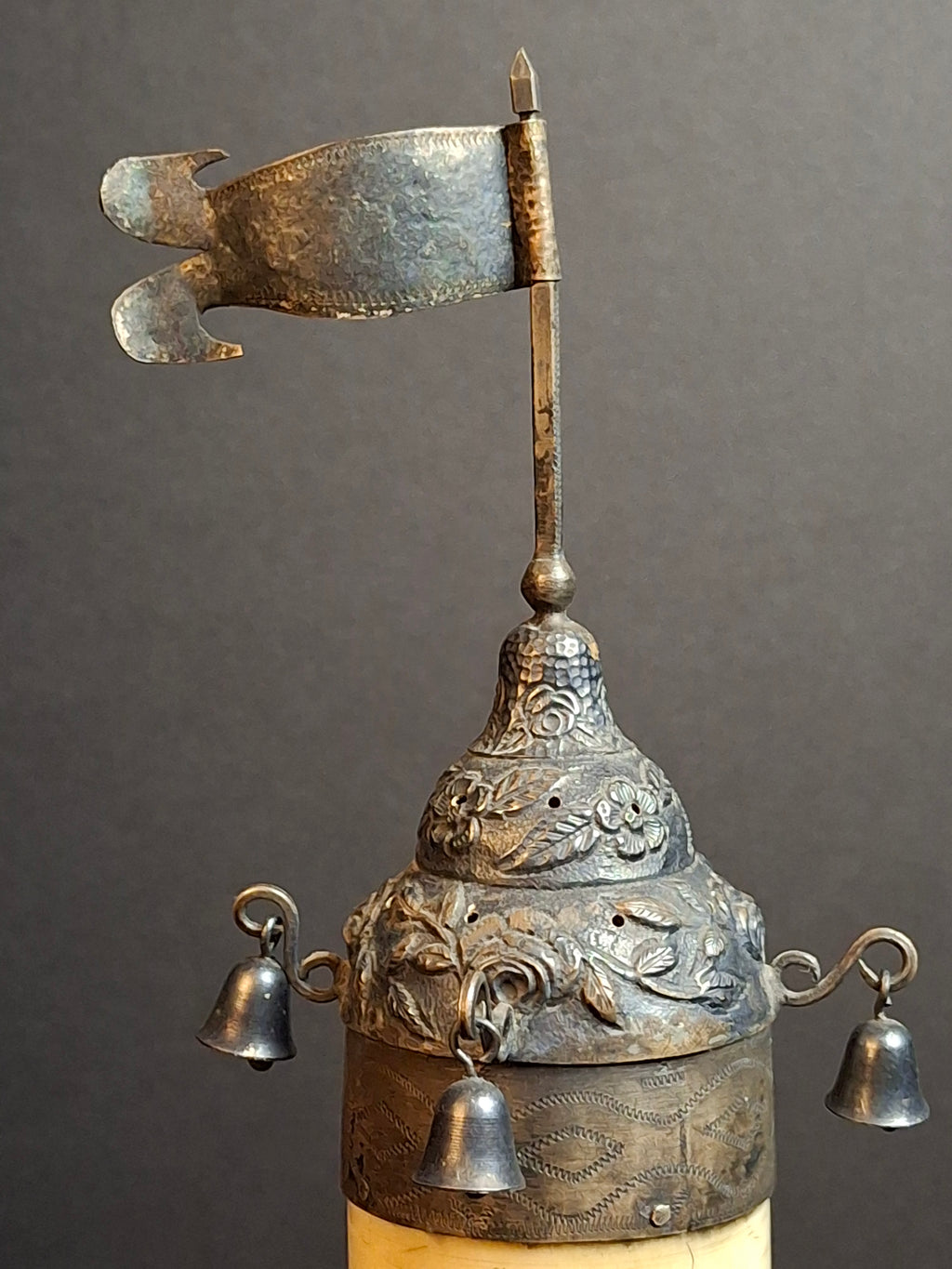 Antique 19th Century Judaica Silver and Bone Besamim Spice Tower Havdalah Hebrew Inscription