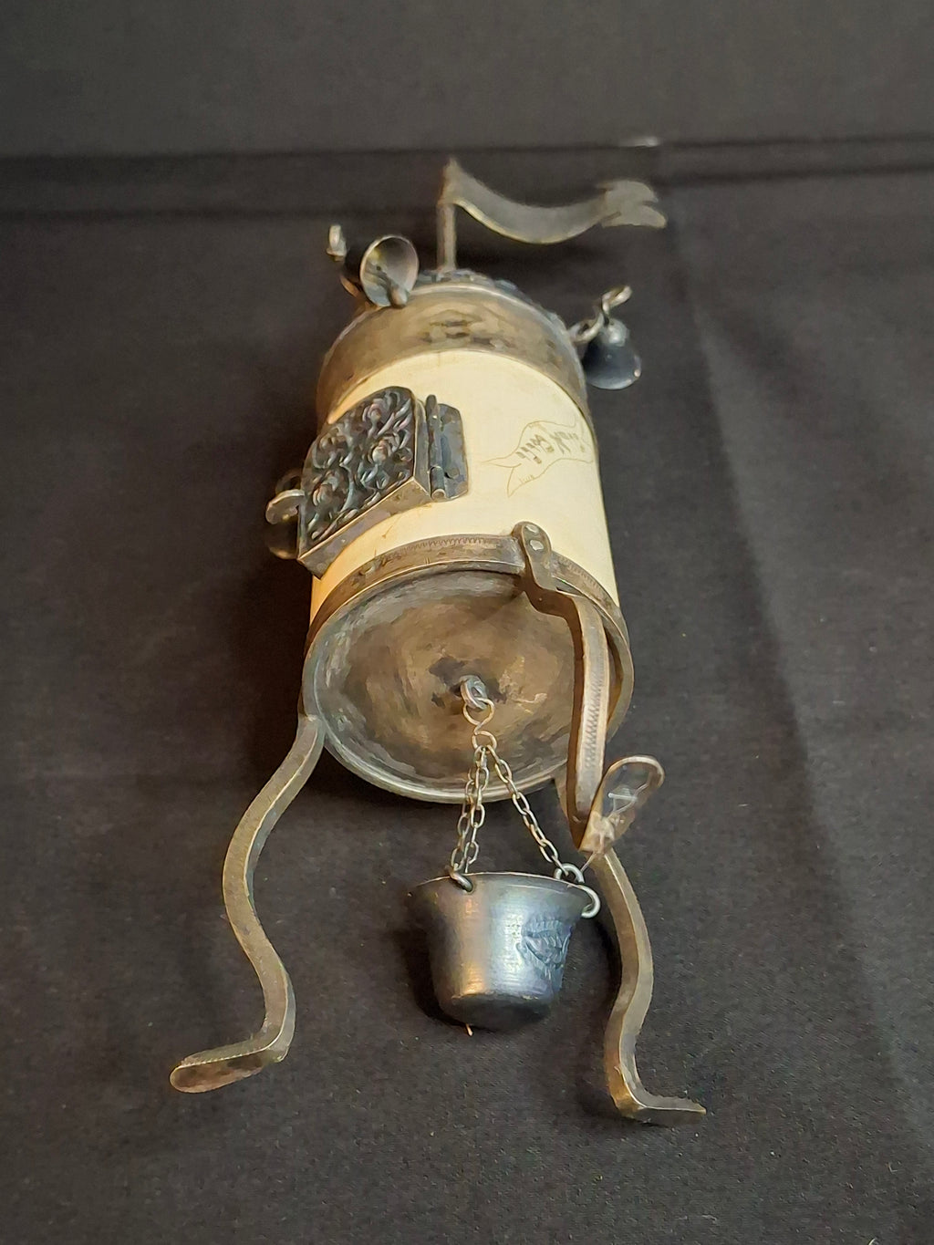 Antique 19th Century Judaica Silver and Bone Besamim Spice Tower Havdalah Hebrew Inscription