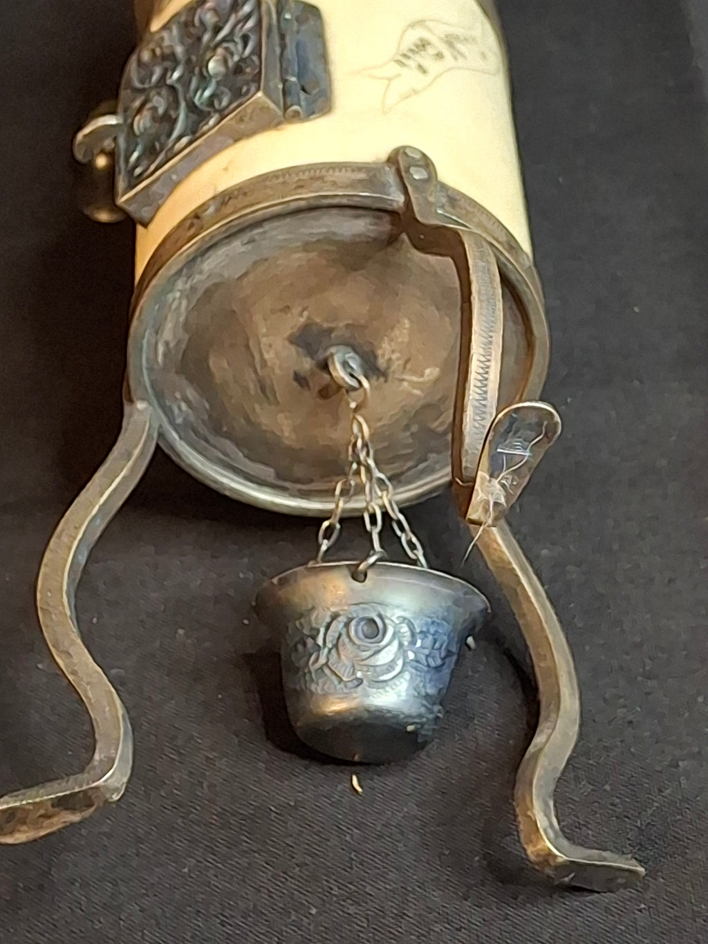 Antique 19th Century Judaica Silver and Bone Besamim Spice Tower Havdalah Hebrew Inscription