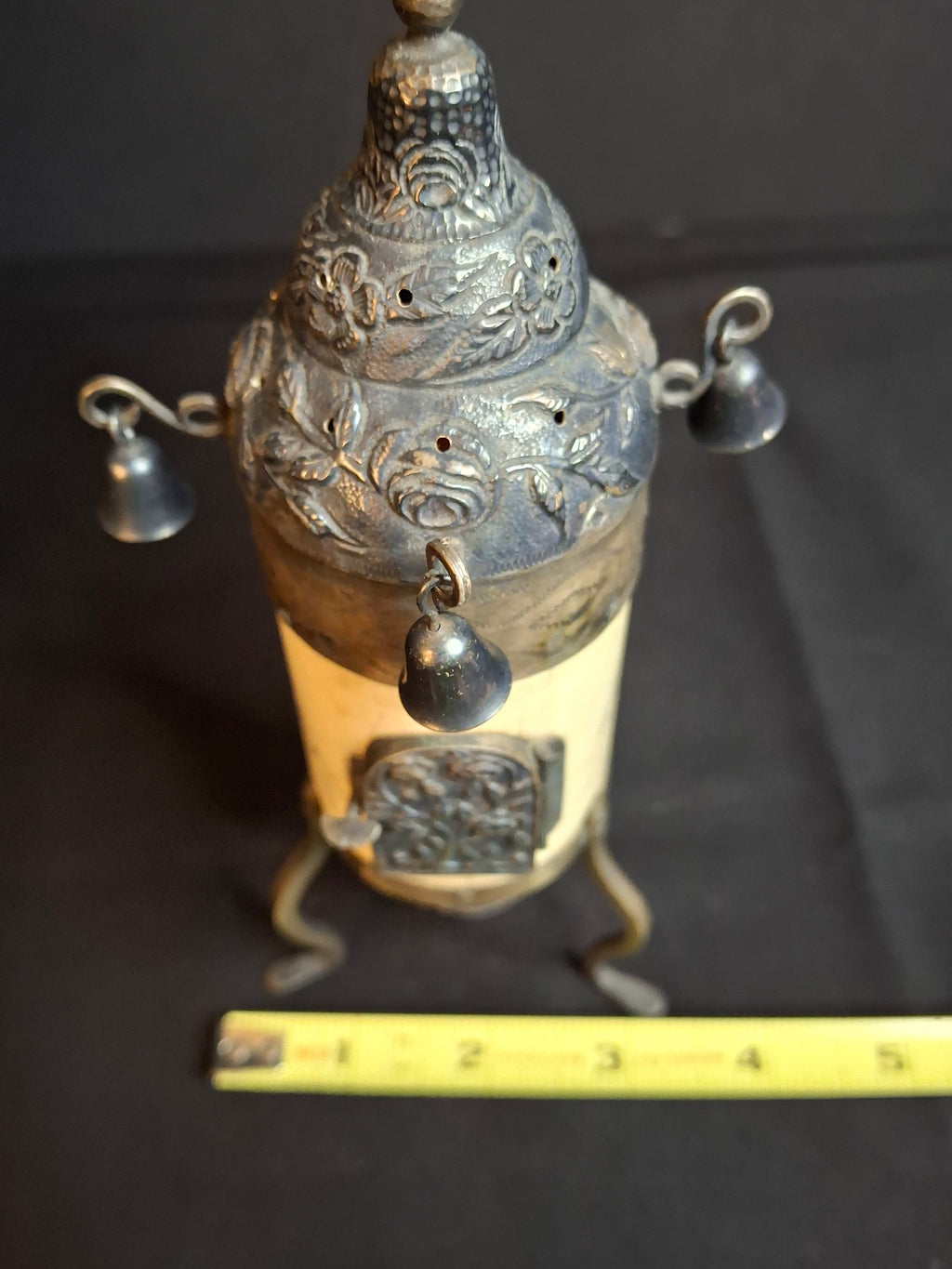 Antique 19th Century Judaica Silver and Bone Besamim Spice Tower Havdalah Hebrew Inscription