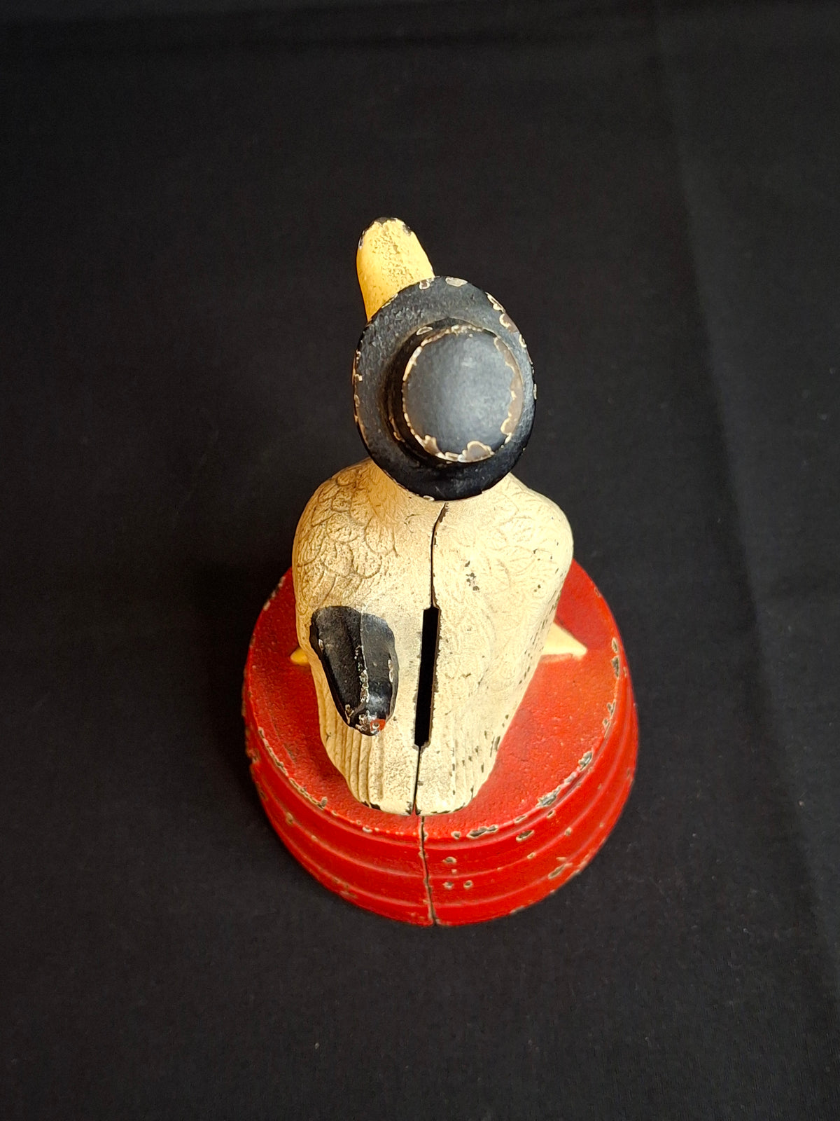 Antique Hubley Cast Iron "Save For A Rainy Day" Duck On Tub Still Coin Bank c. 1930s Original Paint