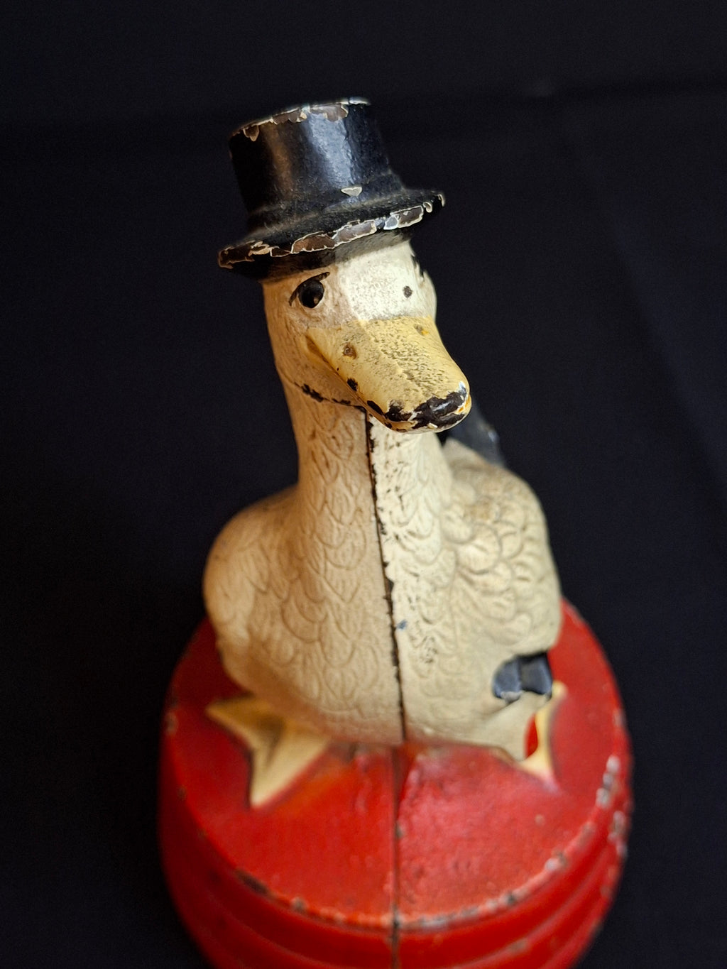 Antique Hubley Cast Iron "Save For A Rainy Day" Duck On Tub Still Coin Bank c. 1930s Original Paint