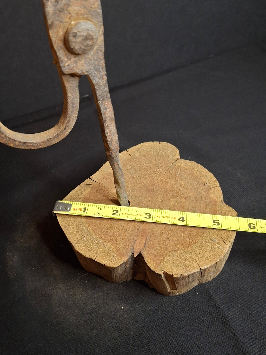 Antique Wrought Iron Rushlight Holder Candle Socket Wood Base Richard Morgan
