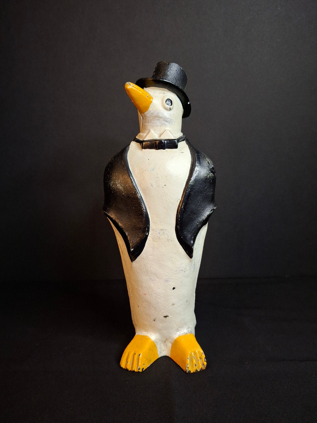Antique Hubley #463 Cast Iron Dapper Penguin Top Hat Bow Tie Doorstop Circa 1930s