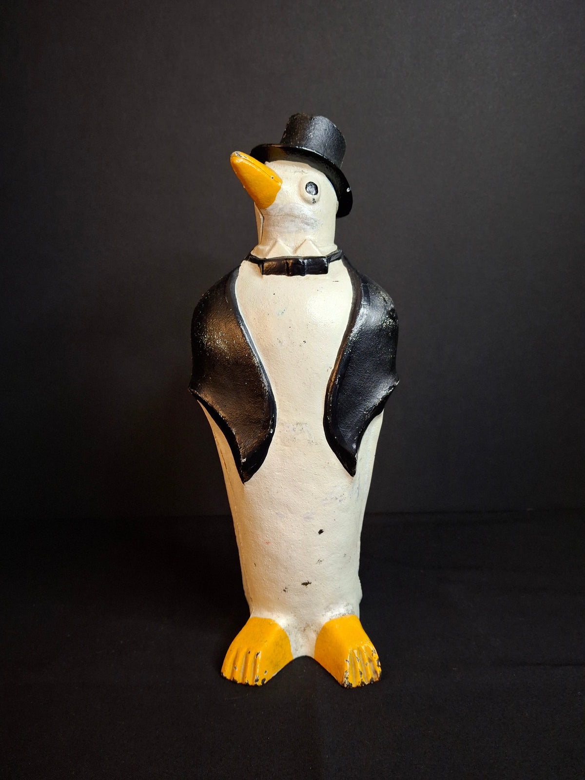 Antique Hubley #463 Cast Iron Dapper Penguin Top Hat Bow Tie Doorstop Circa 1930s