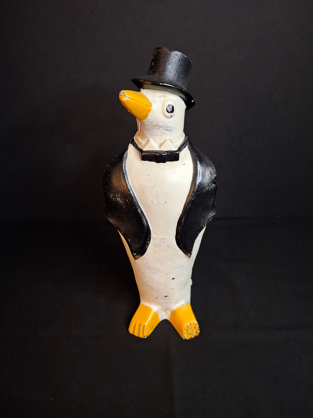 Antique Hubley #463 Cast Iron Dapper Penguin Top Hat Bow Tie Doorstop Circa 1930s