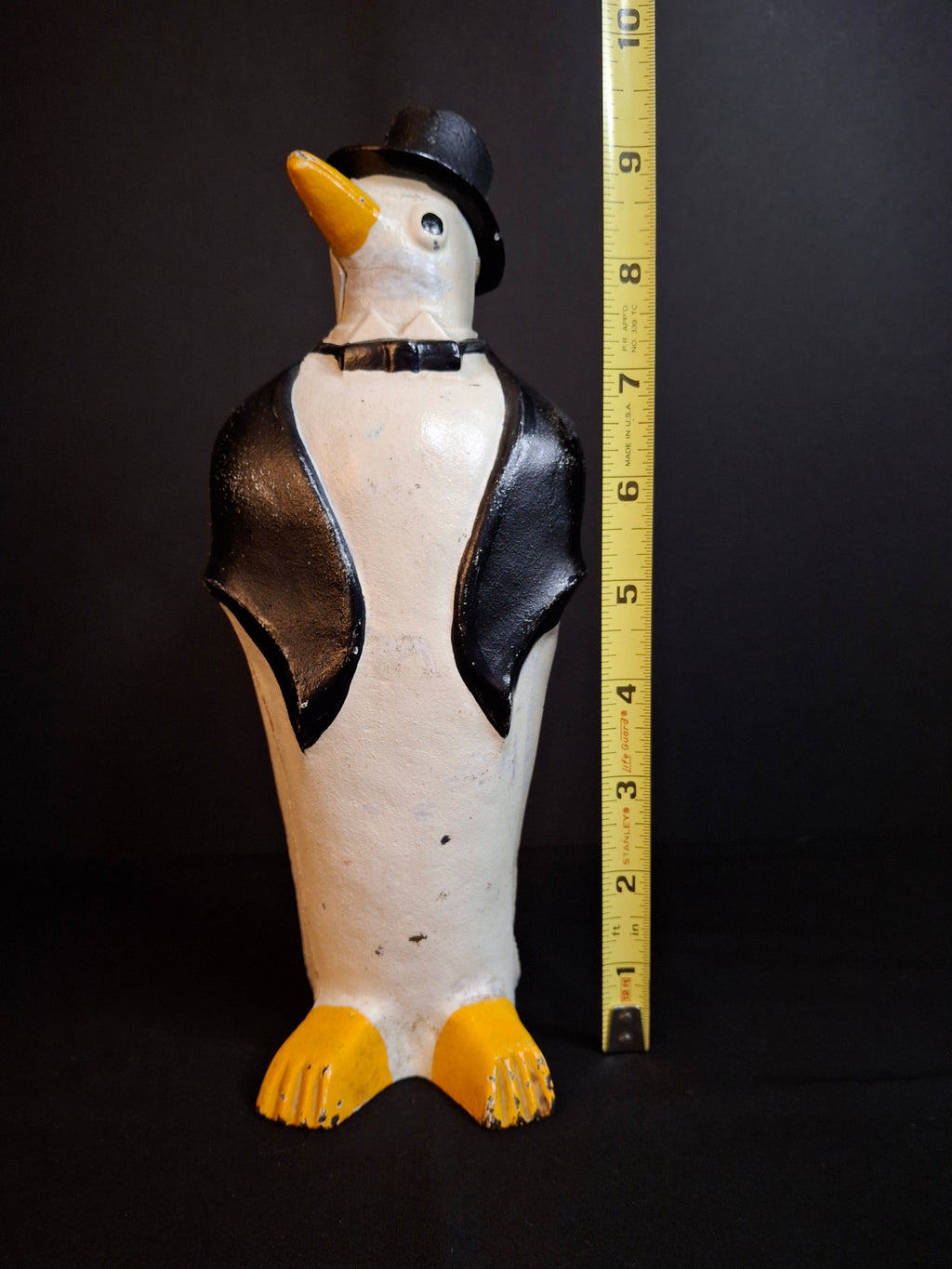 Antique Hubley #463 Cast Iron Dapper Penguin Top Hat Bow Tie Doorstop Circa 1930s