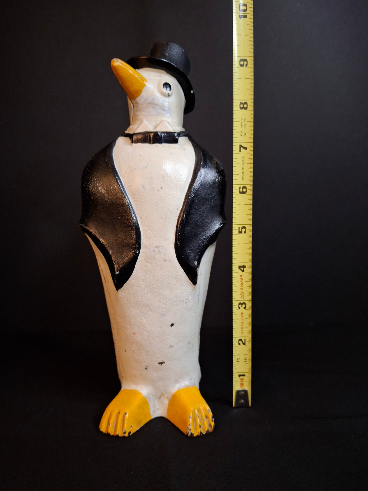 Antique Hubley #463 Cast Iron Dapper Penguin Top Hat Bow Tie Doorstop Circa 1930s