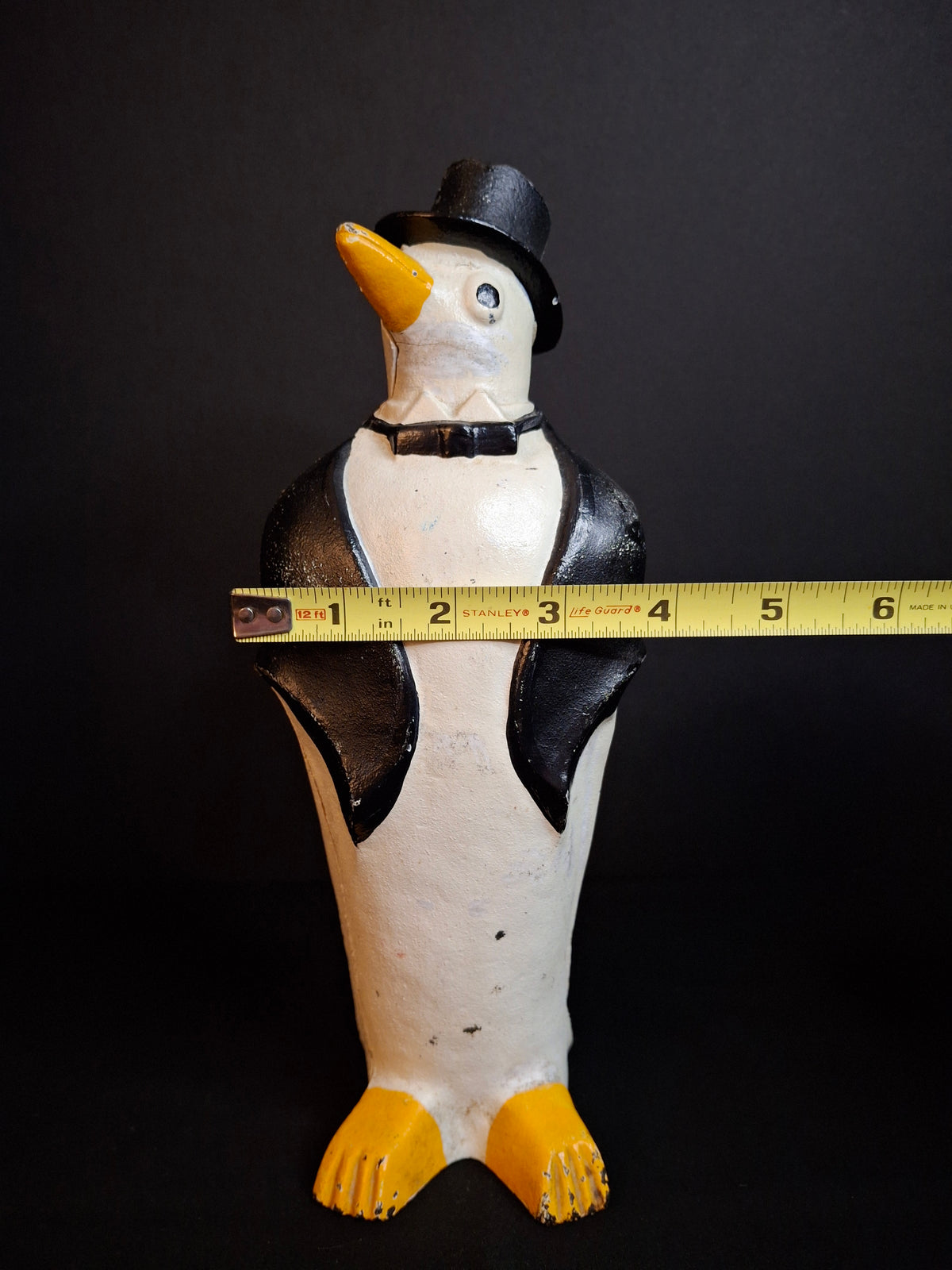 Antique Hubley #463 Cast Iron Dapper Penguin Top Hat Bow Tie Doorstop Circa 1930s