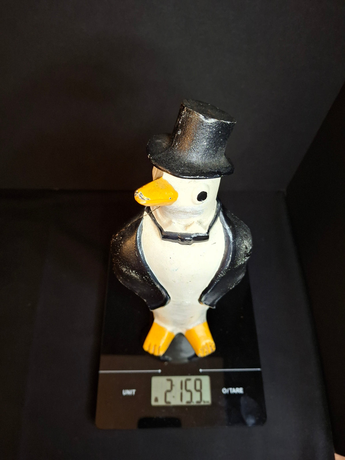 Antique Hubley #463 Cast Iron Dapper Penguin Top Hat Bow Tie Doorstop Circa 1930s