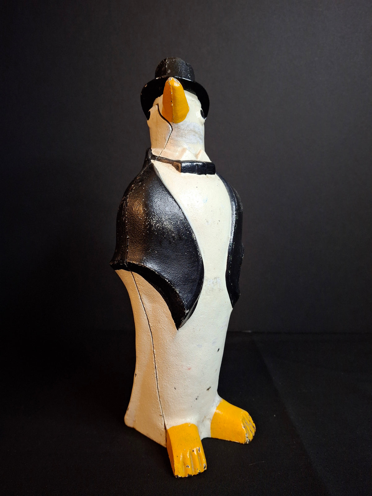 Antique Hubley #463 Cast Iron Dapper Penguin Top Hat Bow Tie Doorstop Circa 1930s