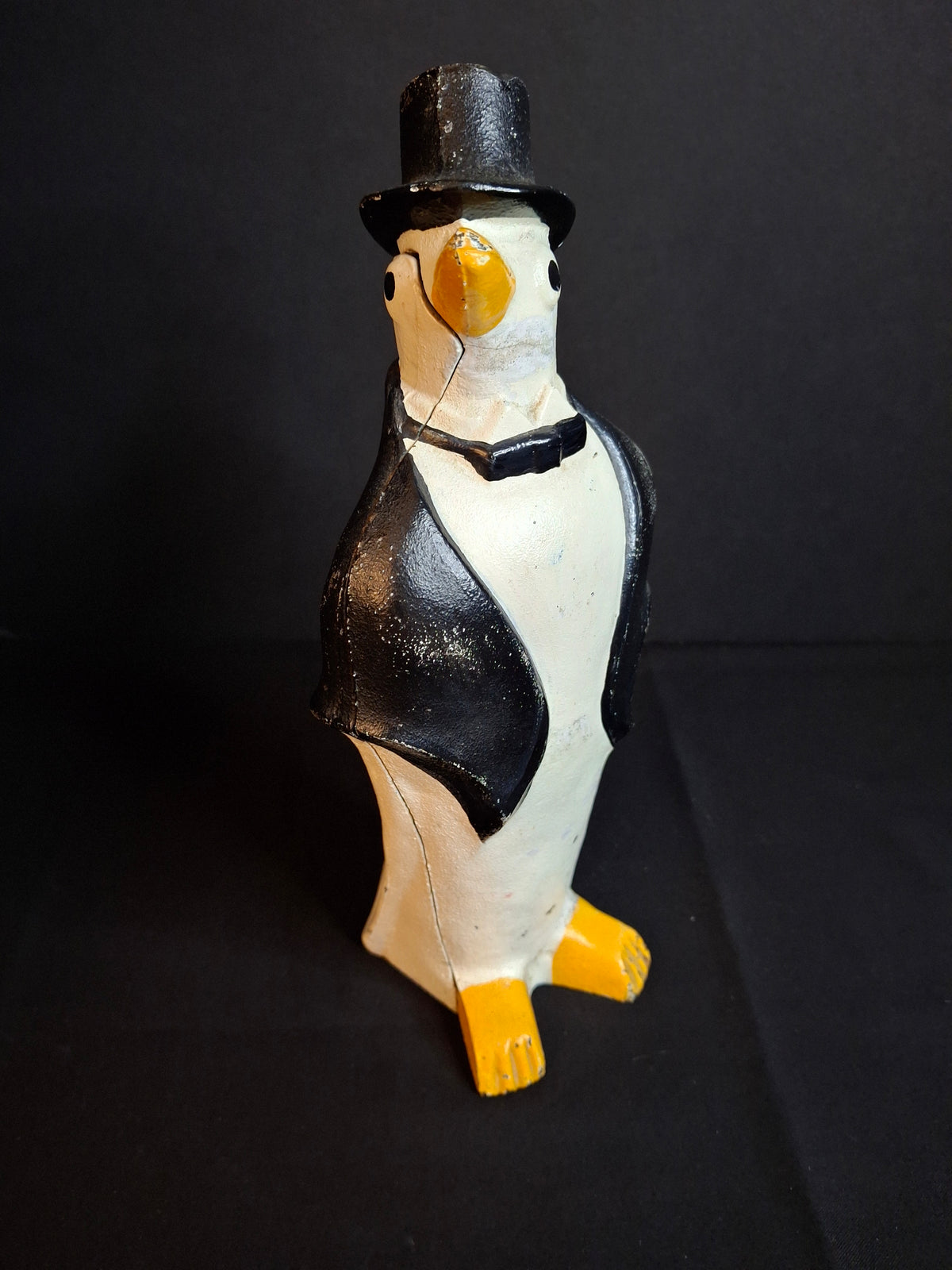 Antique Hubley #463 Cast Iron Dapper Penguin Top Hat Bow Tie Doorstop Circa 1930s