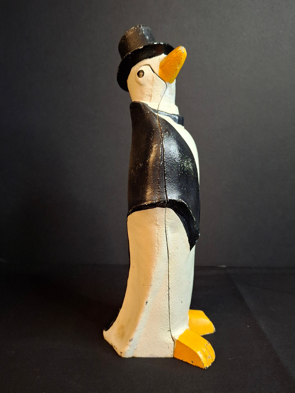 Antique Hubley #463 Cast Iron Dapper Penguin Top Hat Bow Tie Doorstop Circa 1930s