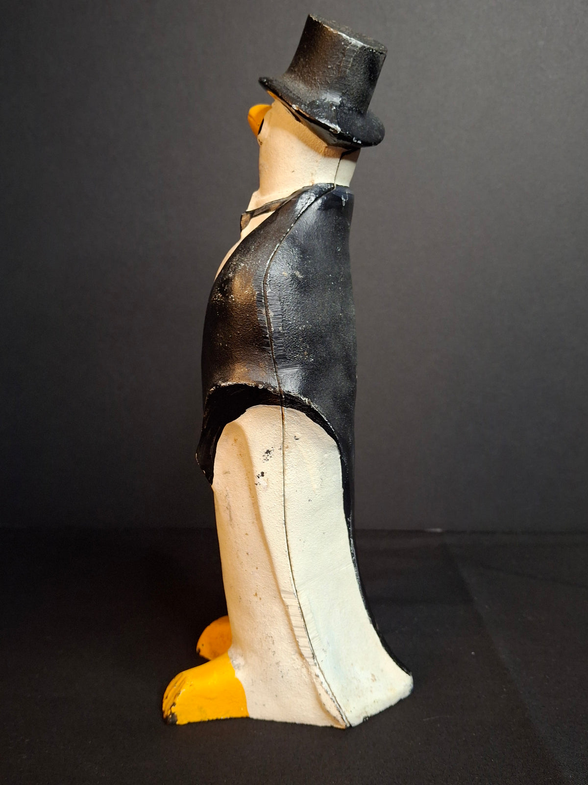 Antique Hubley #463 Cast Iron Dapper Penguin Top Hat Bow Tie Doorstop Circa 1930s